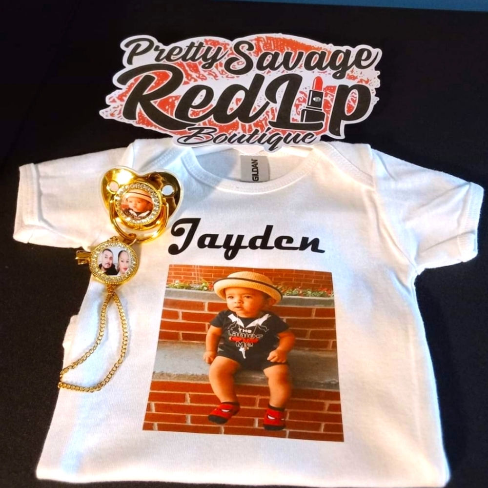 Brand New Personalize custom Pacifier with personalized onesies set